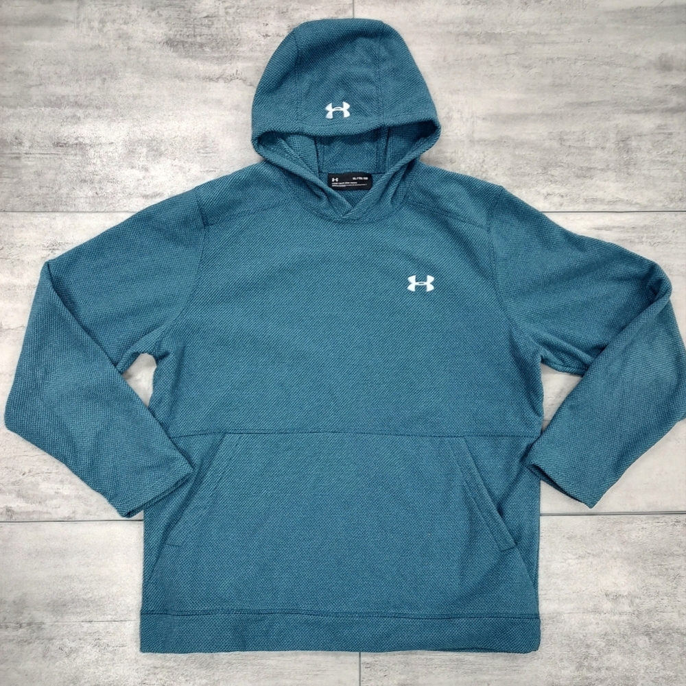 Under Armour Teal Embroided Logo Waffle Knit Loose Fit Teal Hoodie Men's Size XL